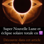 La Super Nouvelle Lune et Éclipse Solaire Totale en Bélier à 20h23, heure de Paris, promettent d'être un moment magique et puissant pour l'alignement, la transformation et la renaissance. En pratiquant ce rituel et en accueillant les énergies cosmiques avec ouverture et intention, nous pouvons nous connecter à notre pouvoir intérieur et créer la vie que nous désirons. Que cette convergence céleste soit le début d'un nouveau chapitre rempli de courage, de force et de succès pour vous.